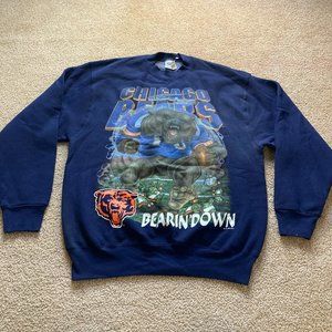 Vintage Chicago Bears Bearin' Down Sweatshirt Hooded Mens Size Large L Blue 1994